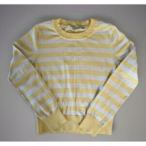 One Grey Day Sloane Boxy Cotton Pullover Butter Yellow White Stripe Size Small